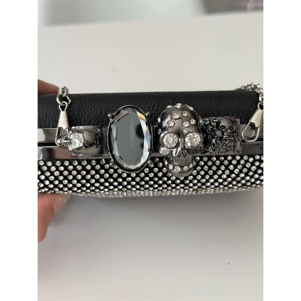 Skull Knuckle Duster Clutch Rhinestone Crystal Black Evening Bag Crossbody - Picture 3 of 6